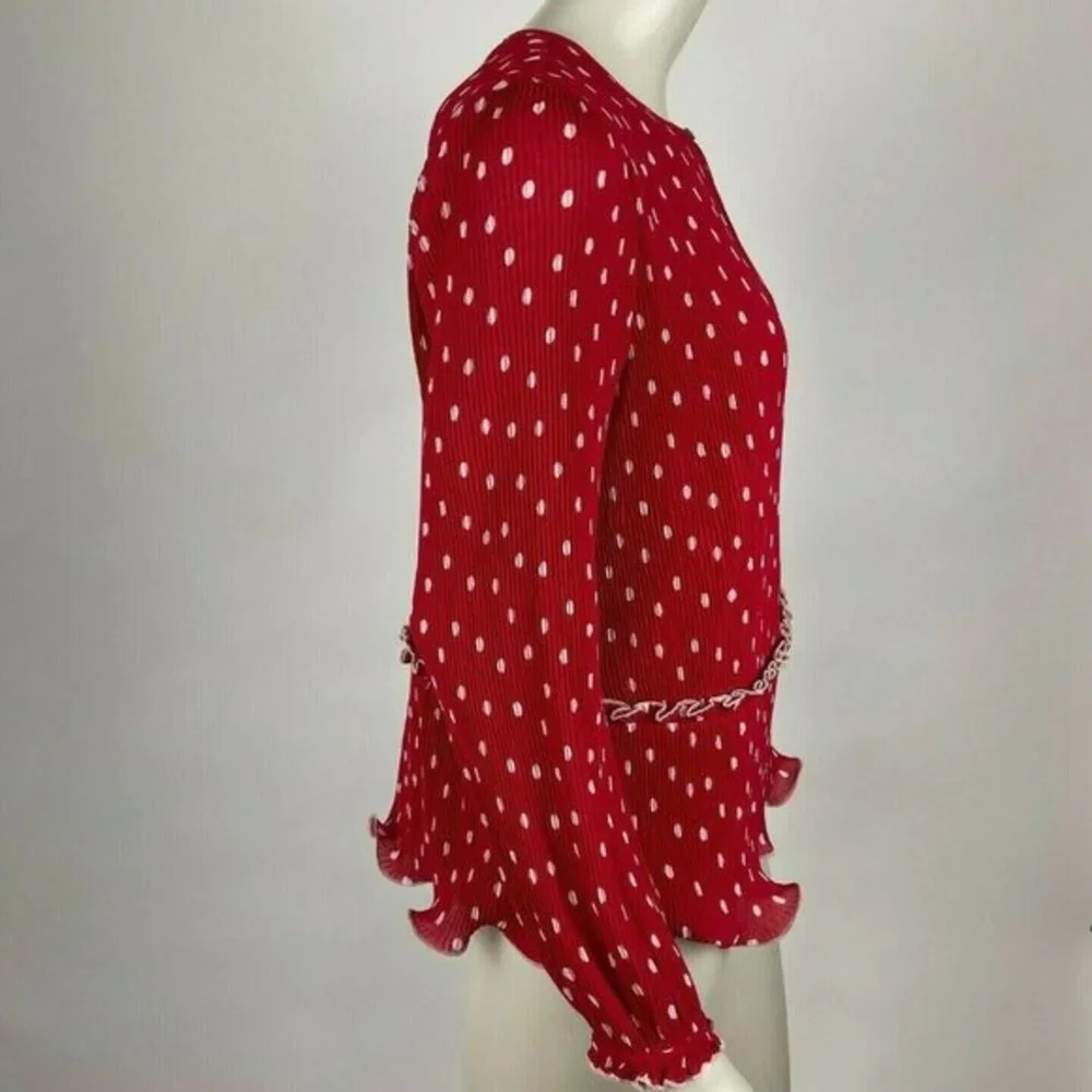 J Crew Ruffle-trim Pleated Top Polka Dot Lined Blouse Long Sleeve Women S NWT‎
